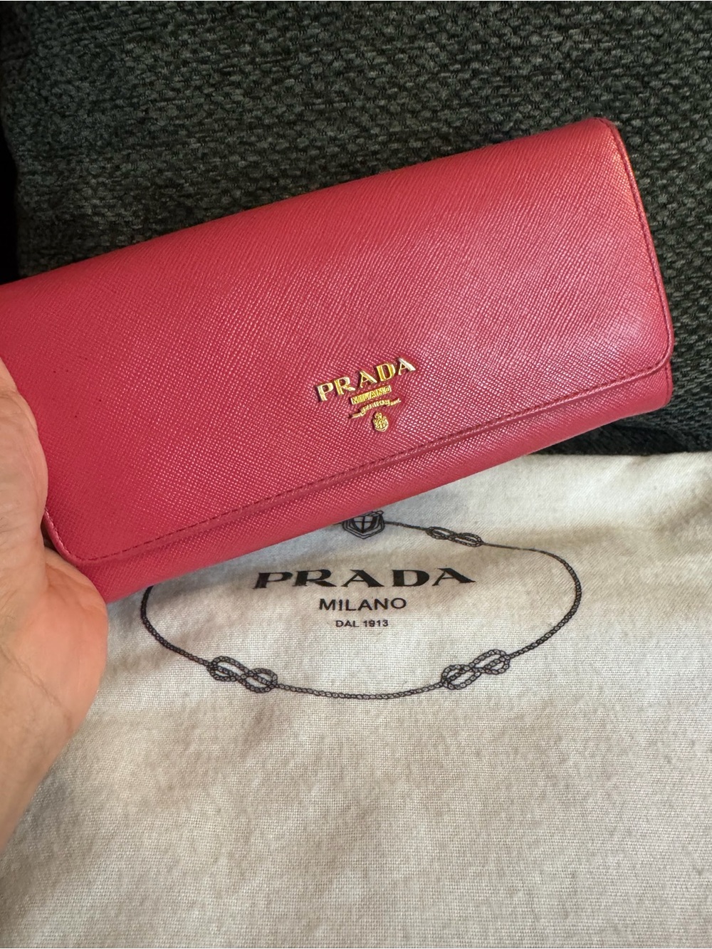 Prada Pink Saffiano Continental Wallet with Gold Logo